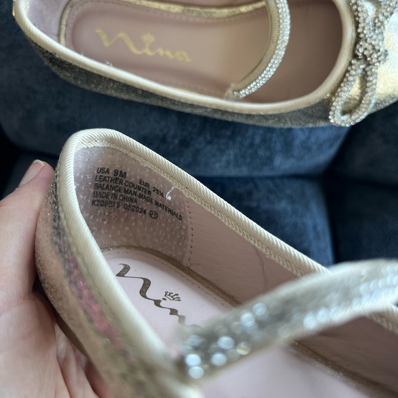 Nina Gold Kids Shoes with crystal rhinestone Bow Detail - Picture 9 of 10